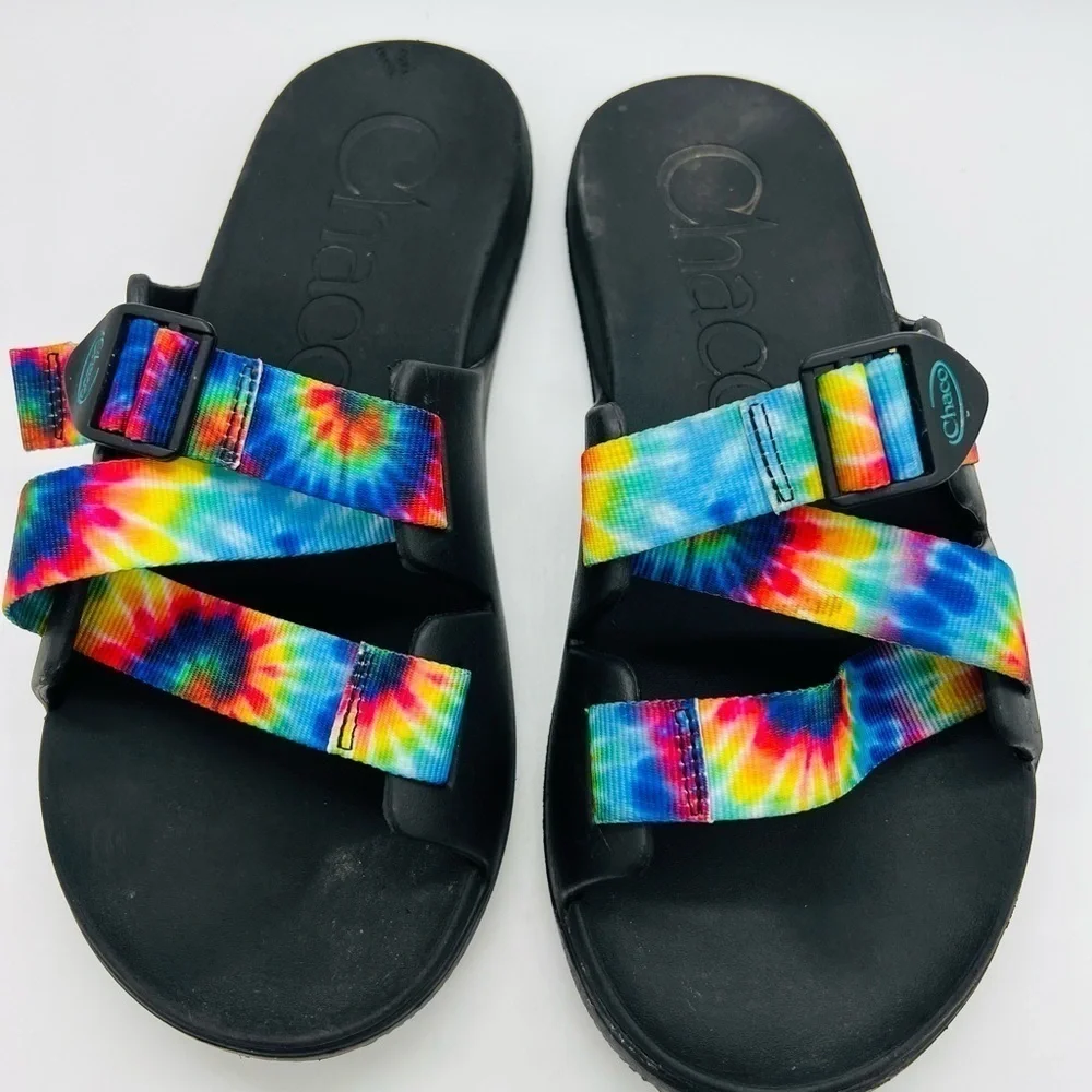 CHACO MEN’S DARK TIE DYE CHILLO SLIDES SIZE 10